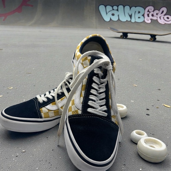 Vans Other - Vans Off The Wall Old Skool Pro Dress Blue/Yellow Checkerboard Skate Mens Size 9